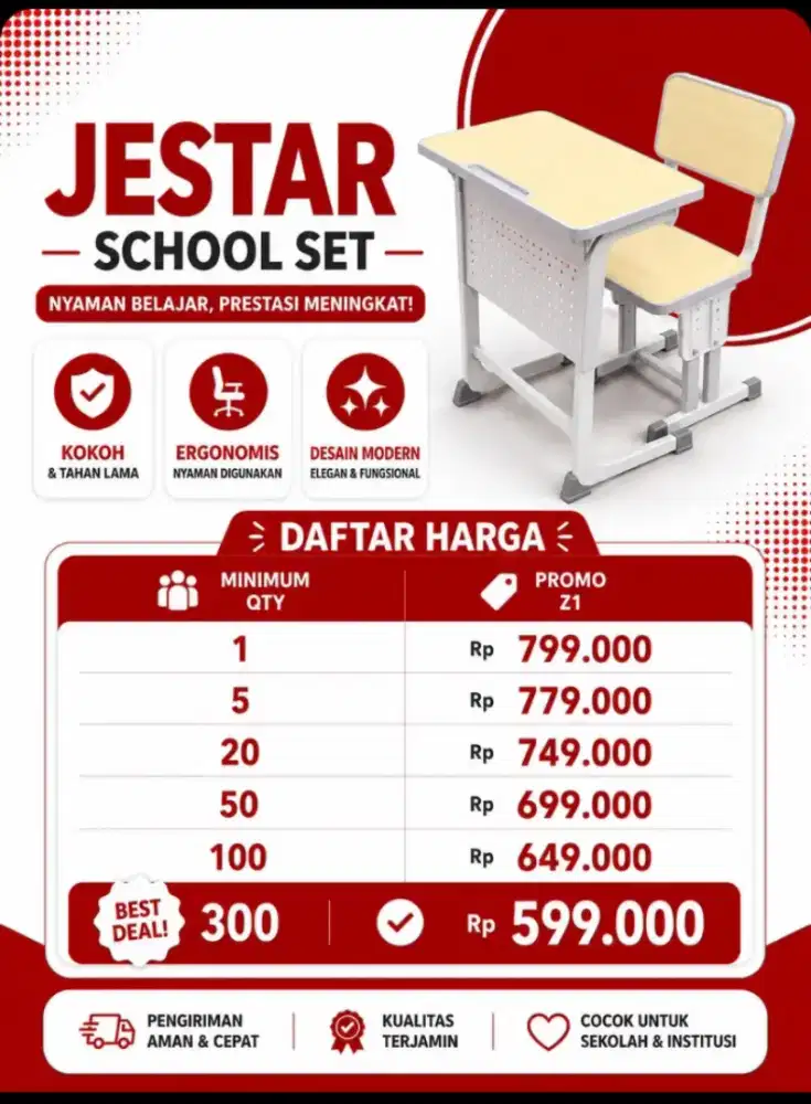 Obral bangku sekolah set SD SMP SMA