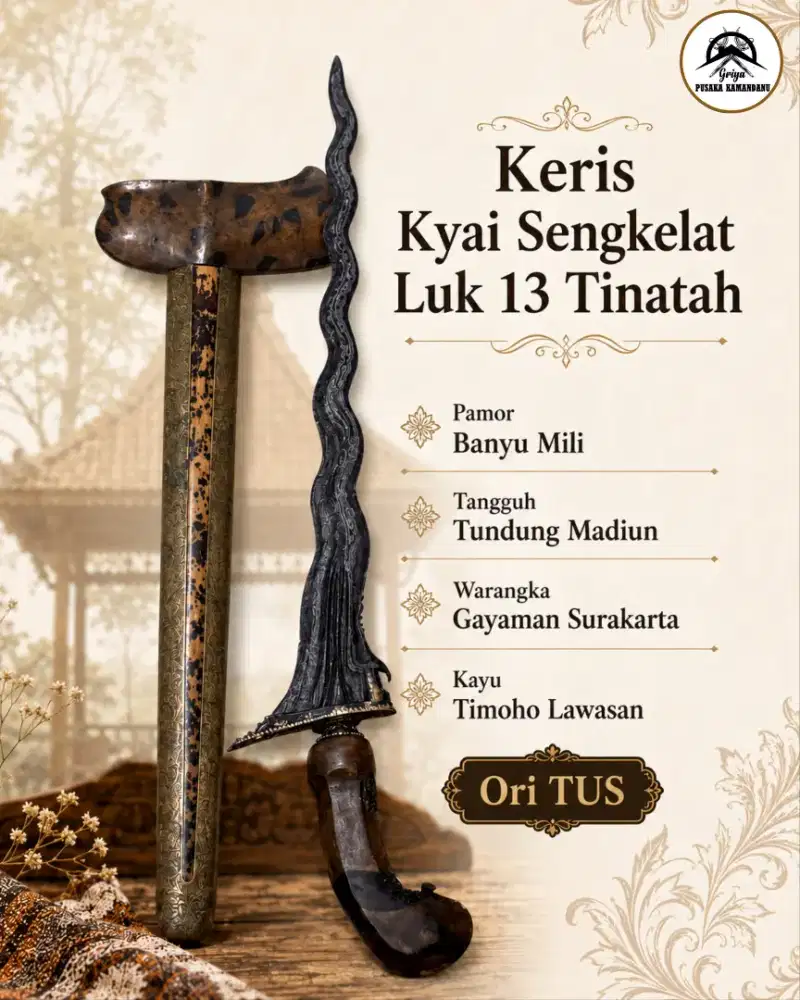 Keris Sengkelat Luk 13 Tinatah Pamor Banyu Mili Tundung Madiun