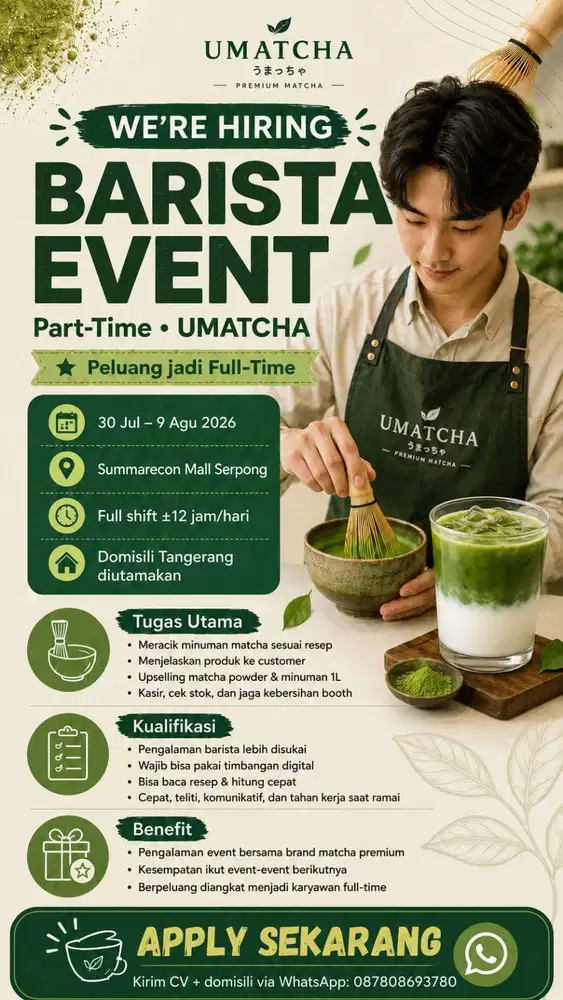 LOWONGAN PART-TIME BARISTA EVENT — UMATCHA