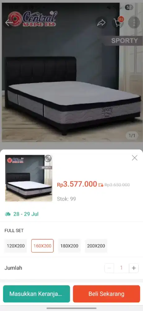 Kasur central springbed 160x200