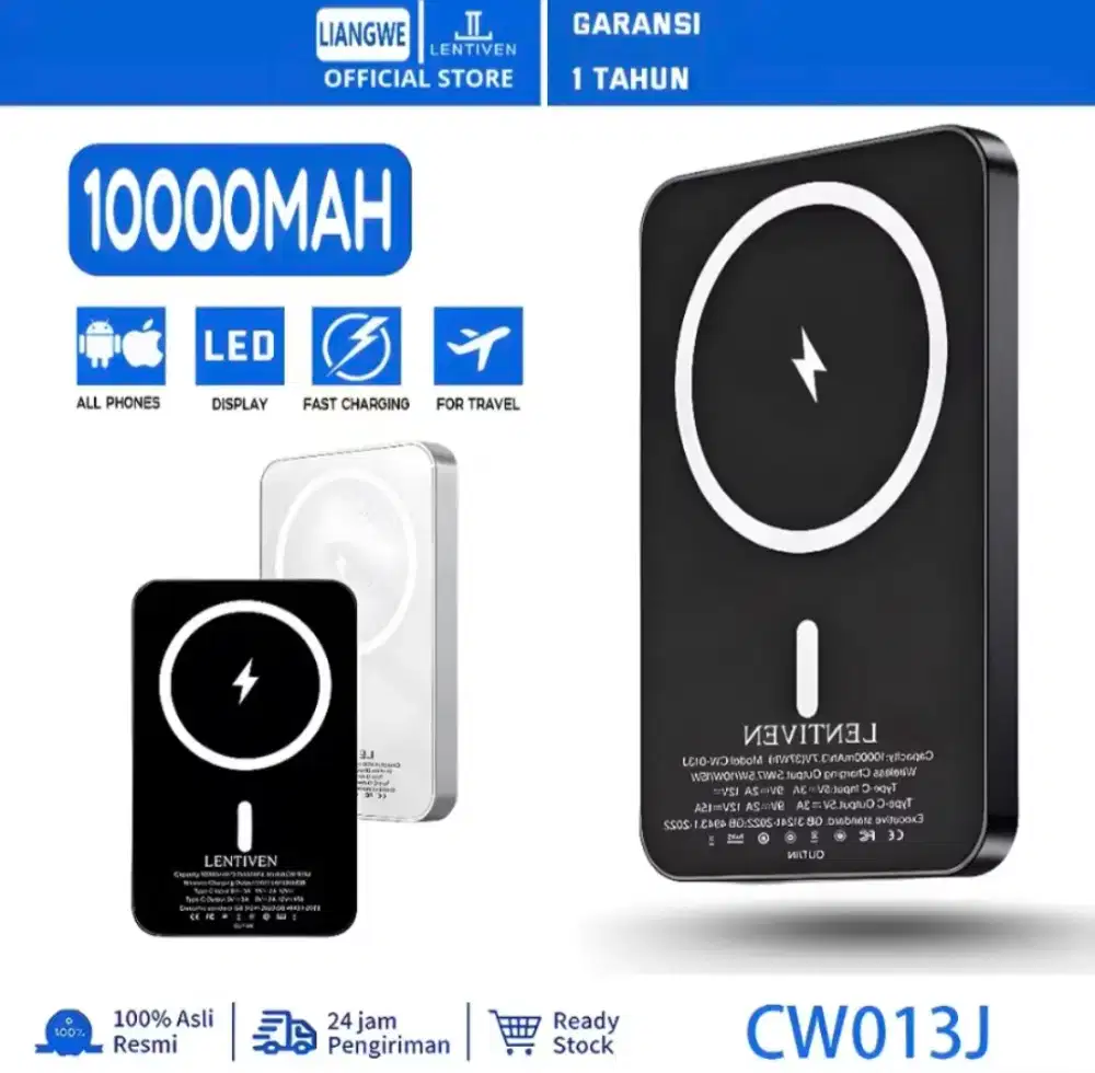 LIANGWE LENTIVEN Powerbank Wireless 10000Mah Mini Fast Charging