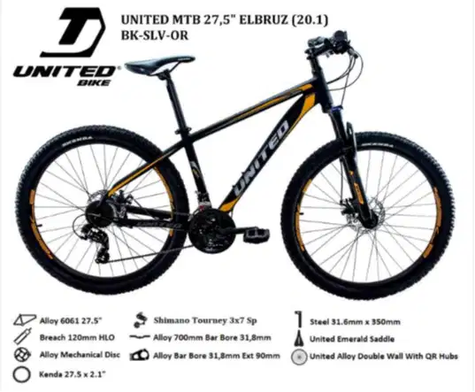 Sepeda Gunung MTB United Elbruz 27,5 Alloy Shimano Tourney