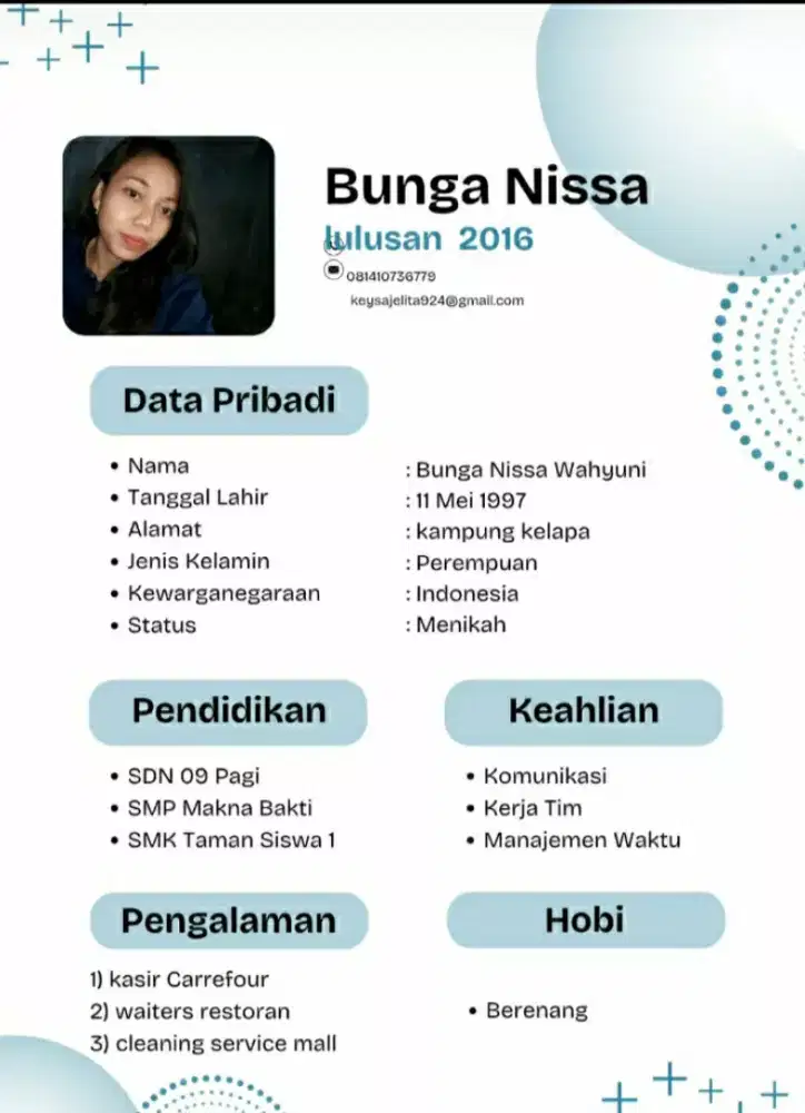 Mencari pekerjaan kasir , cleaning service atau waiters