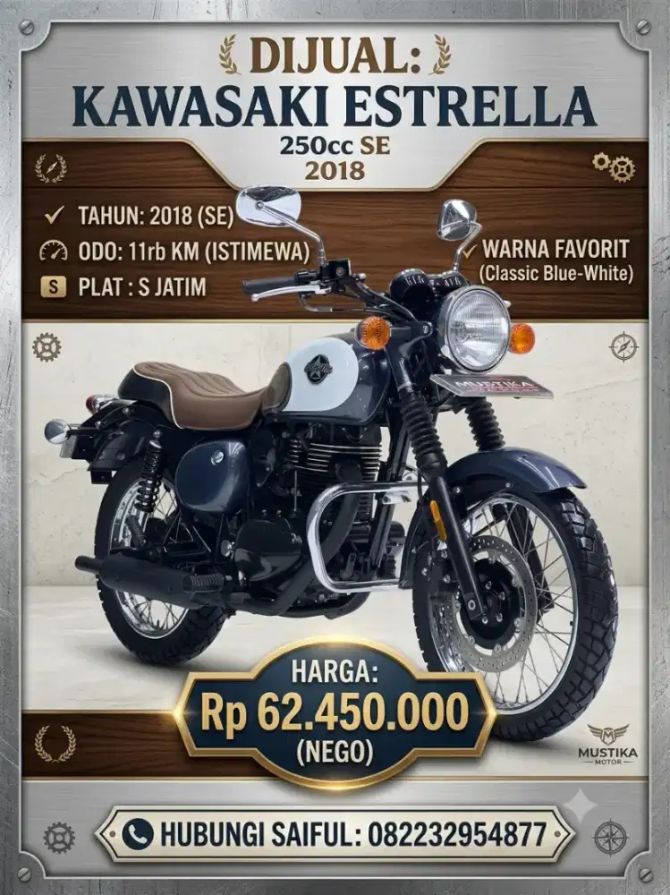 Odo 11rb Istimewa!!Kawasaki Estralla SE 2018 Plat S Jatim Muls-Mustika