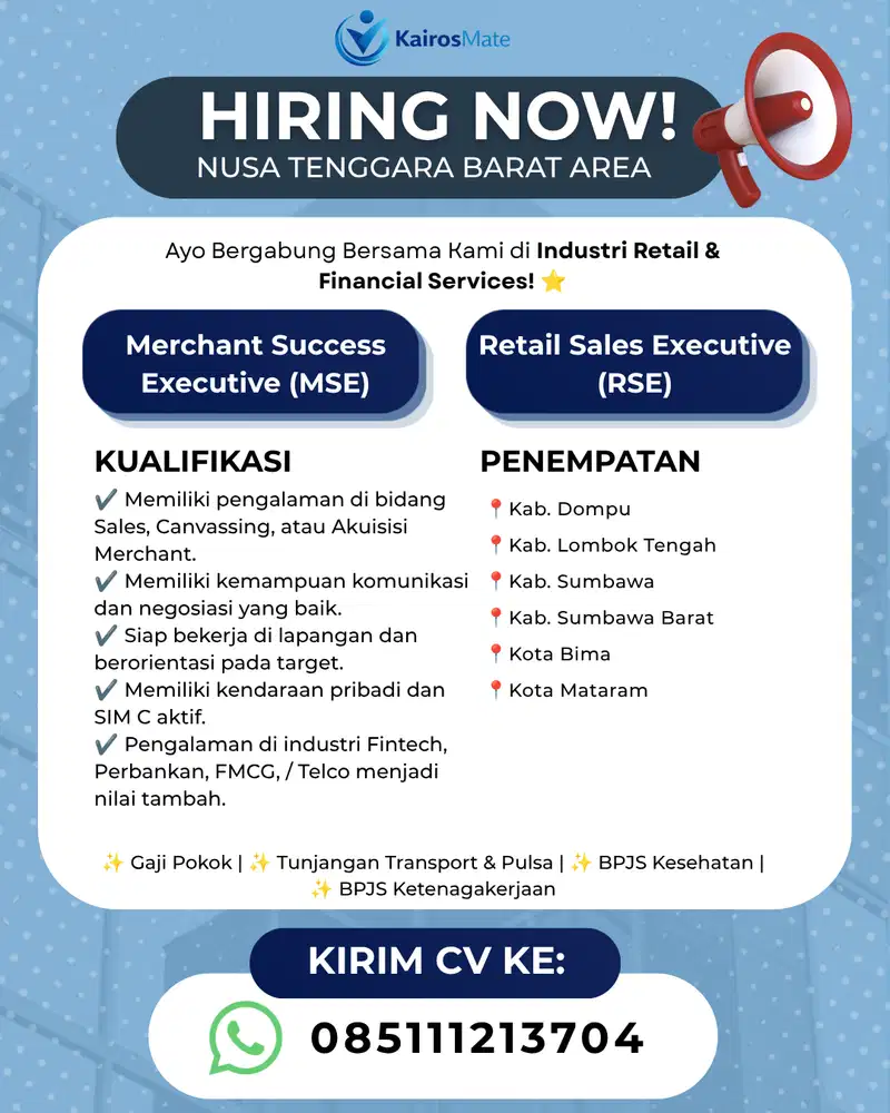 LOKER Sales daerah Nusa tenggara dan Sumatra