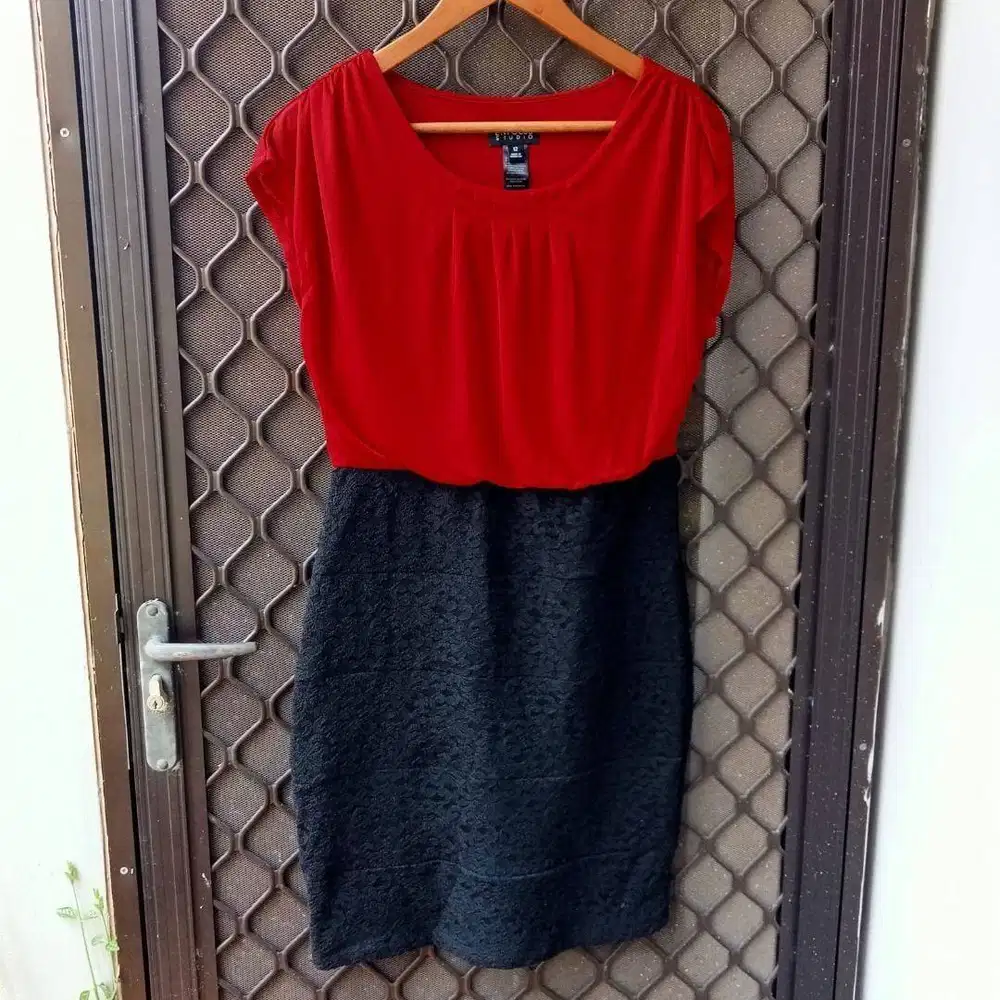 Dress Merah Hitam Casual Wanita