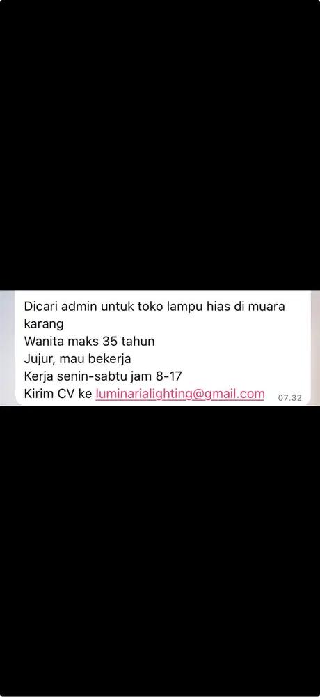 Dicari Admin Wanita Untuk Toko Lampu Hias