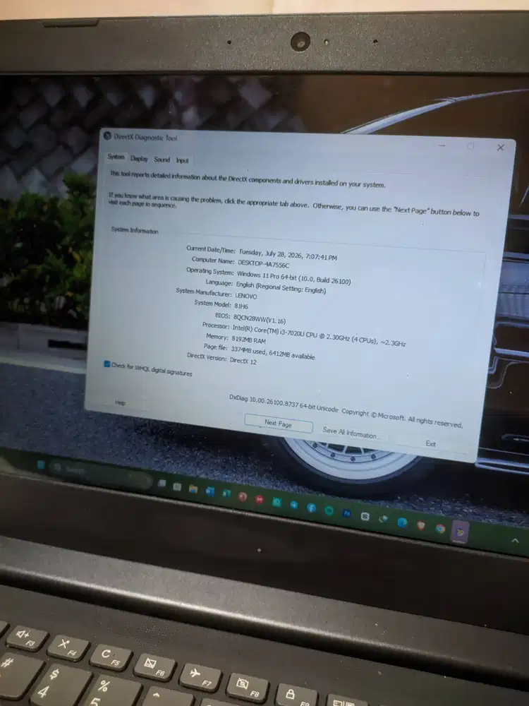 LENOVO IDEAPAD 130 Core i3-7020 RAM 8GB SSD 128Gb