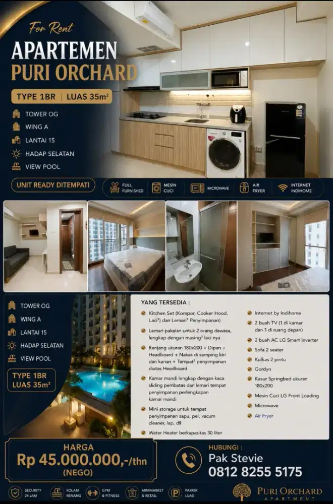 DISEWAKAN APARTEMEN PURI ORCHARD