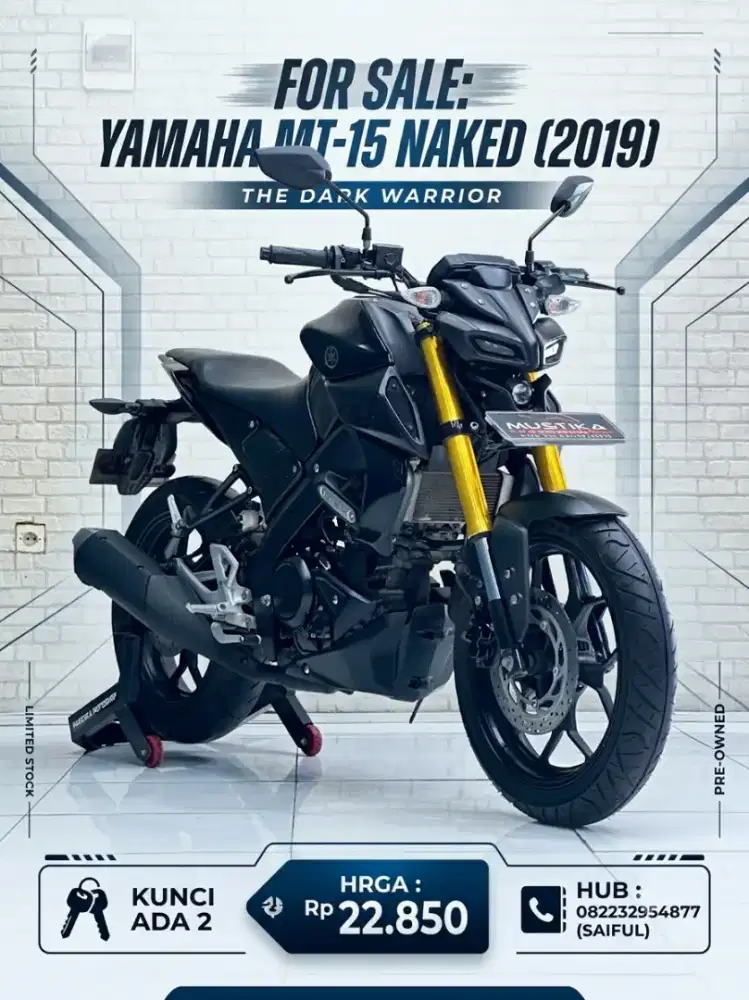 Perfect Condition!!Yamaha MT15 Naked 2019 Black Plat S Jatim-Mustika