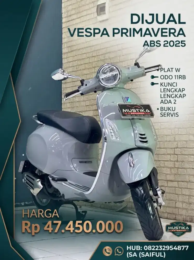 Odo11rb Mulus!!Vespa Primavera Led ABS 2025 Plat W Jatim Mulus-Mustika