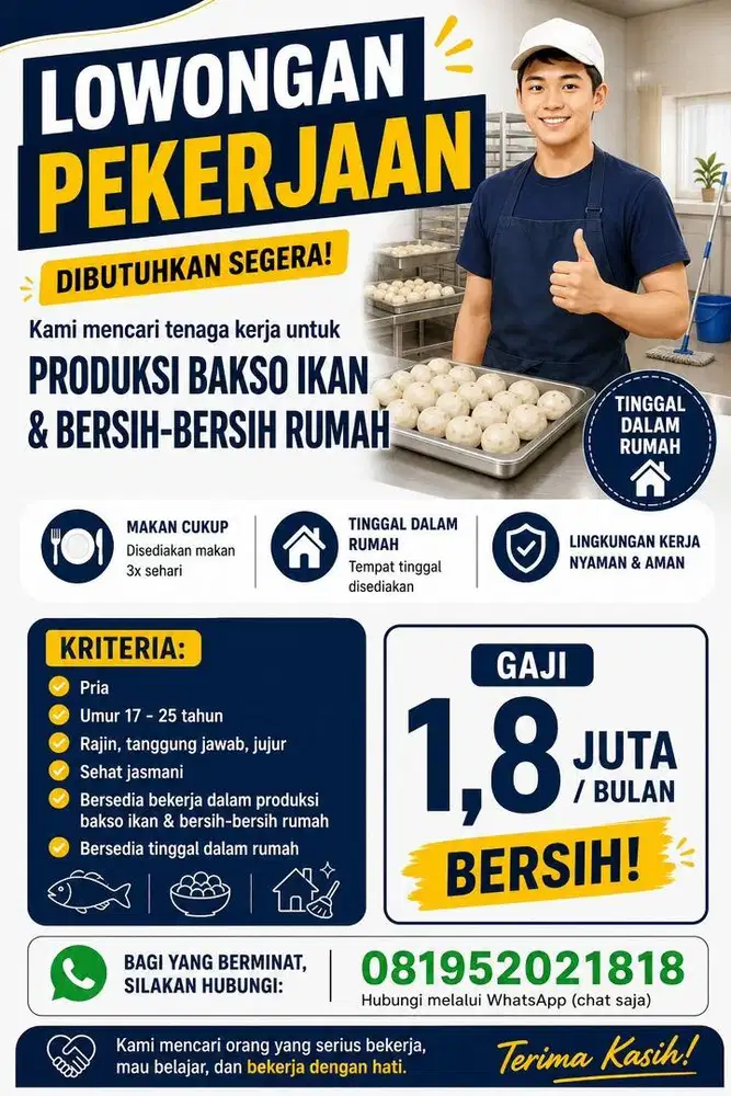 DICARI KARYAWAN PRODUKSI BAKSO IKAN