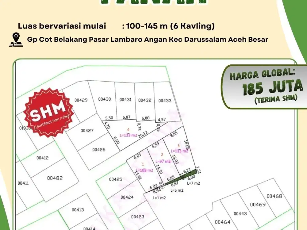 DIJUAL TANAH KAVLING GAMPONG COT | SHM | DARUSSALAM | ACEH BESAR