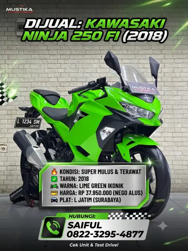 Perfect Condition!!Kawasaki Ninja 250 Fi 2018 Green Plat L-Mustika