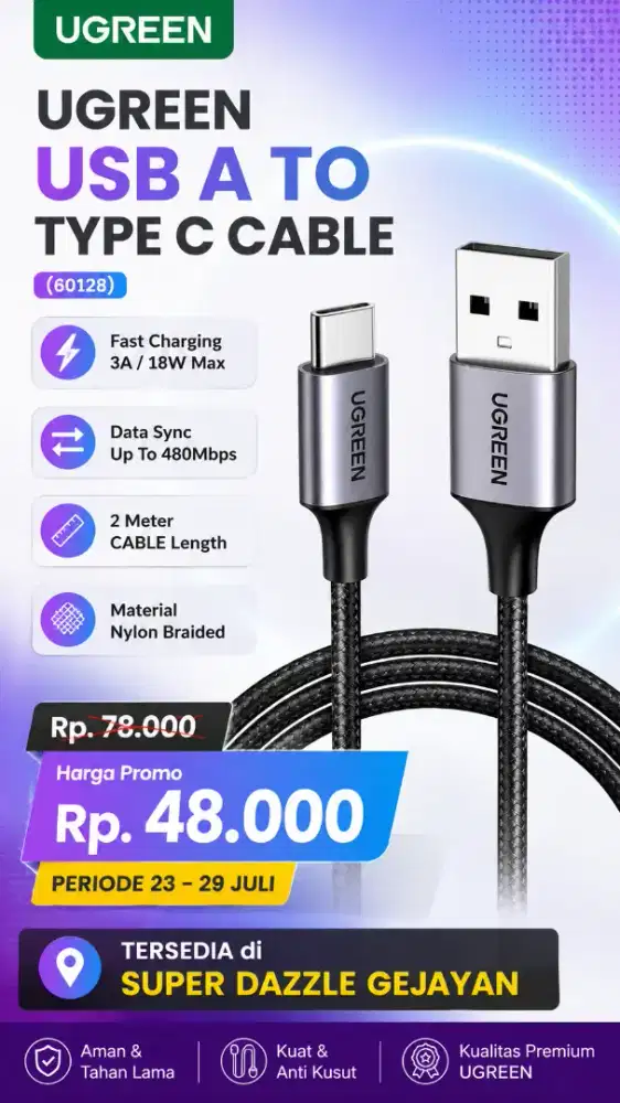 UGREEN USB A TO TYPE C 2M CABLE (60128)