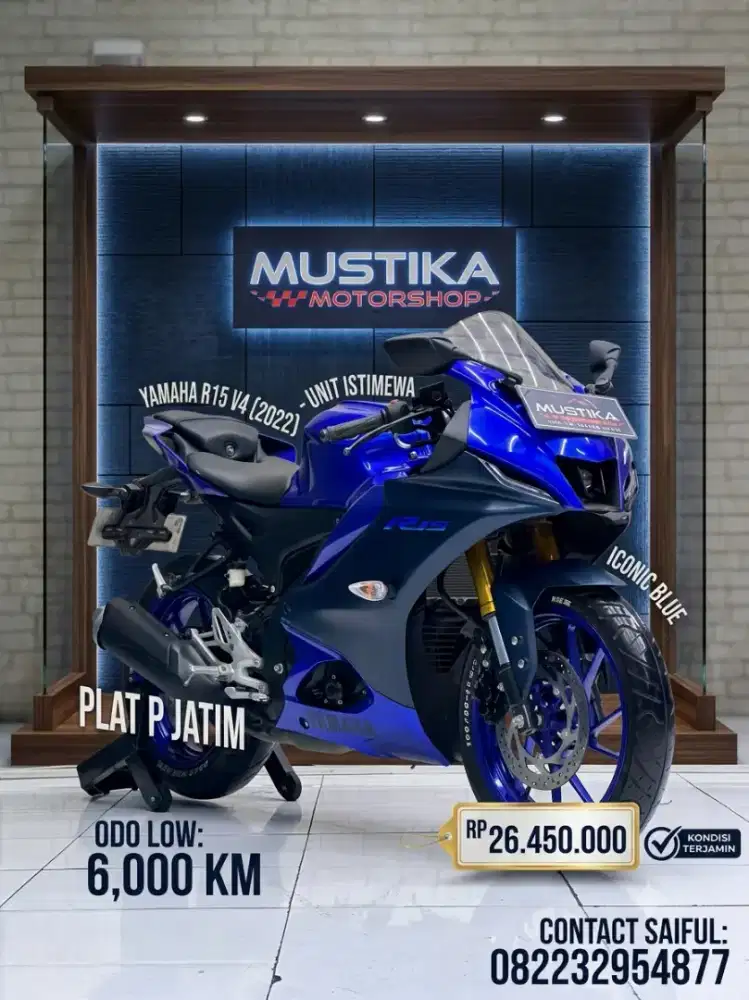 Odo 6rb Istimewa!!Yamaha R15 V4 2022 Blue Rice Plat P Jatim-Mustika