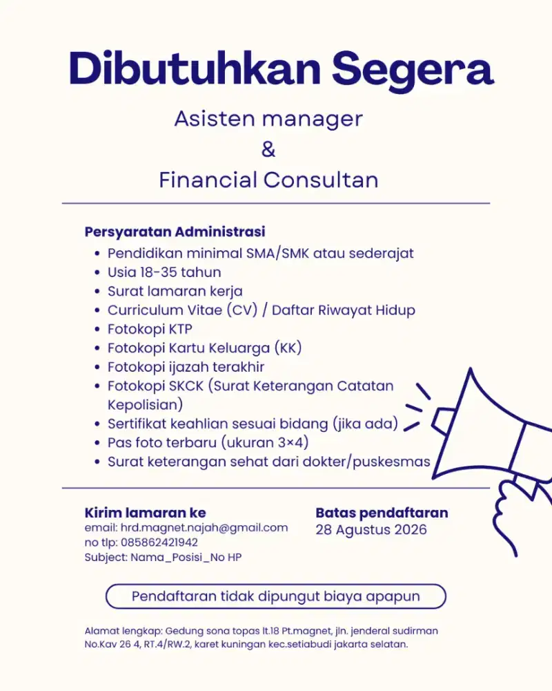 Lowongan kerja jakarta selatan Financial consultan dan Marketing