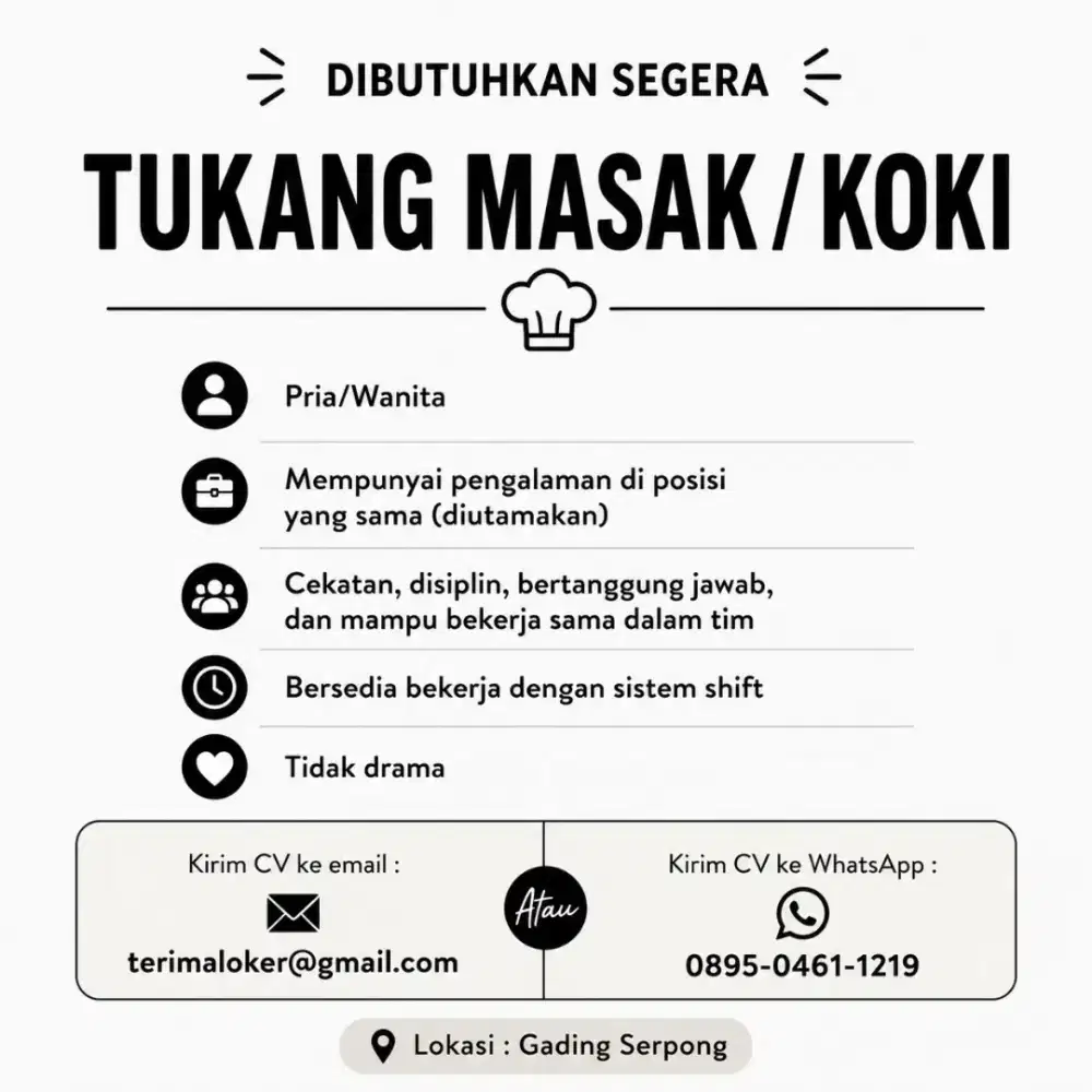 Loker Tukang Masak