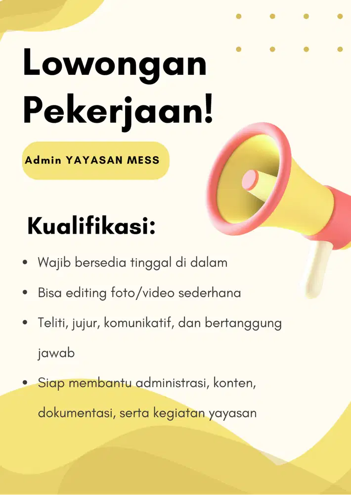 DIBUTUHKAN ADMIN YAYASAN SIAP TINGGAL DALAM ( INHOUSE ) DEPOK