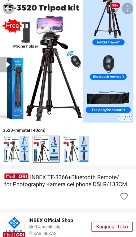 TRIPOD INBEX BLUETOOTH UNTUK KAMERA DAN HP