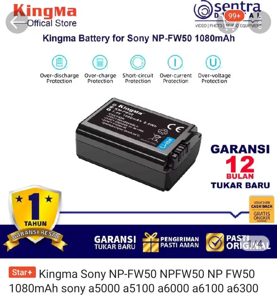Kingma Sony NP-FW50 NPFW50 NP FW50 1080mAh sony a5000 a5100 a6000 a610