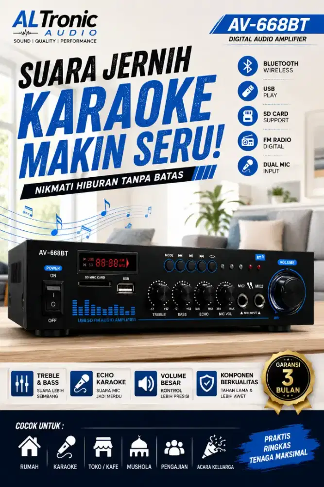Power amplifier karaoke bluetooth av668bt