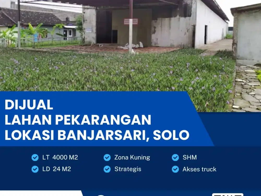 Dijual Tanah Pekarangan Zona Kuning Super Strategis Banjarsari,Solo Luas 4000m2