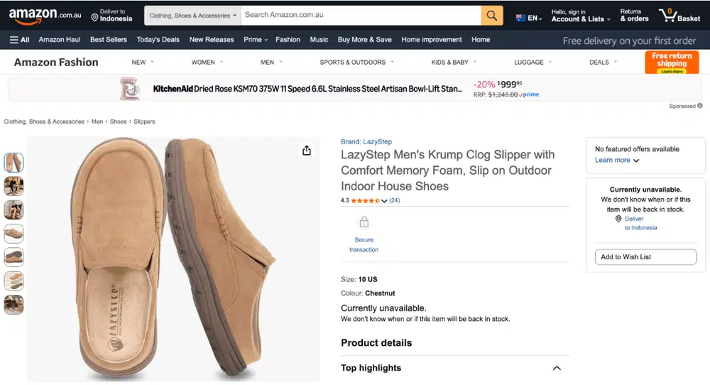 Sepatu LazyStep McCoy Clog Slipper Chestnut (Baru)