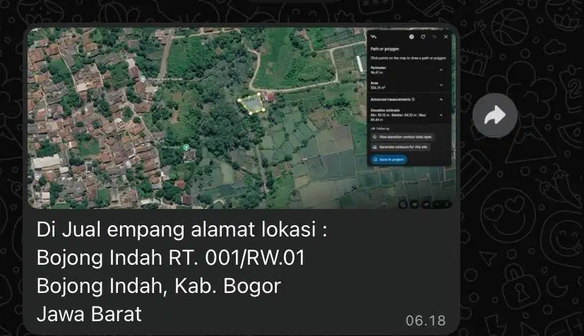 JUAL TANAH / EMPANG SHM , Strategis di Bojong Indah, Parung - Bogor
