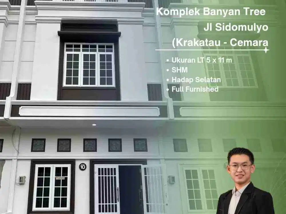 DIJUAL CEPAT TOWNHOUSE CANTIK FULL FURNISHED DI KOMPLEK BAYAN TREE - JL SIDOMULYO KRAKATAU CEMARA