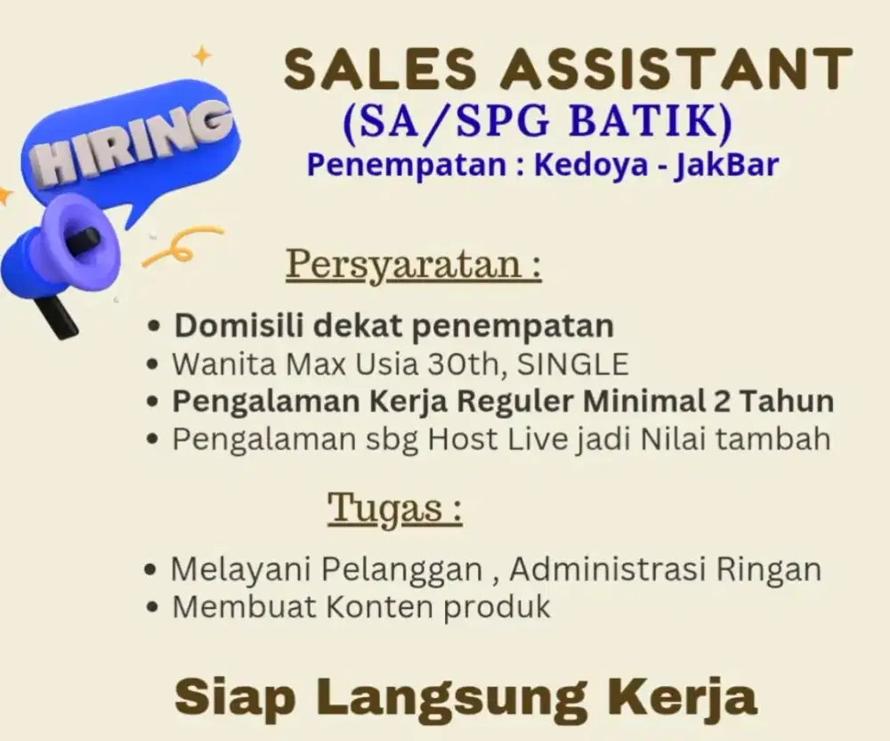 SPG Wanita Butik Fashion Bisa Shift