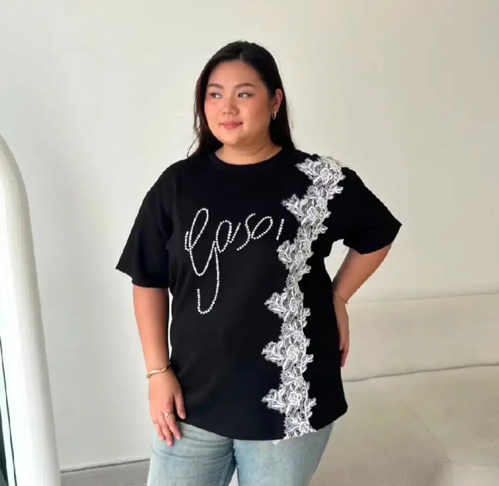 Atasan Kaos Renda Mutiara Jumbo