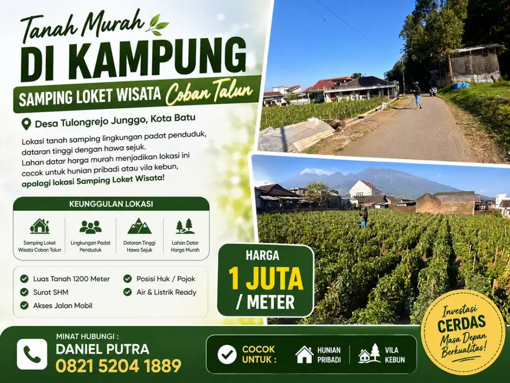 Tanah Murah Di kampung Samping loket Wisata Coban Talun KOTA BATU