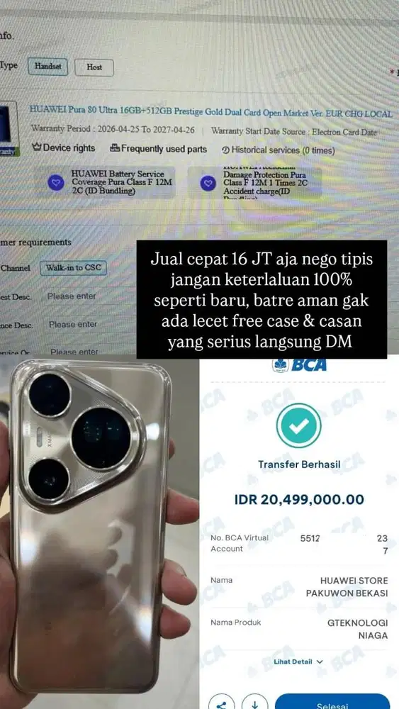 Jual cepat Huawei 80 pura ultra bekas pemakaian pribadi 100% mulus