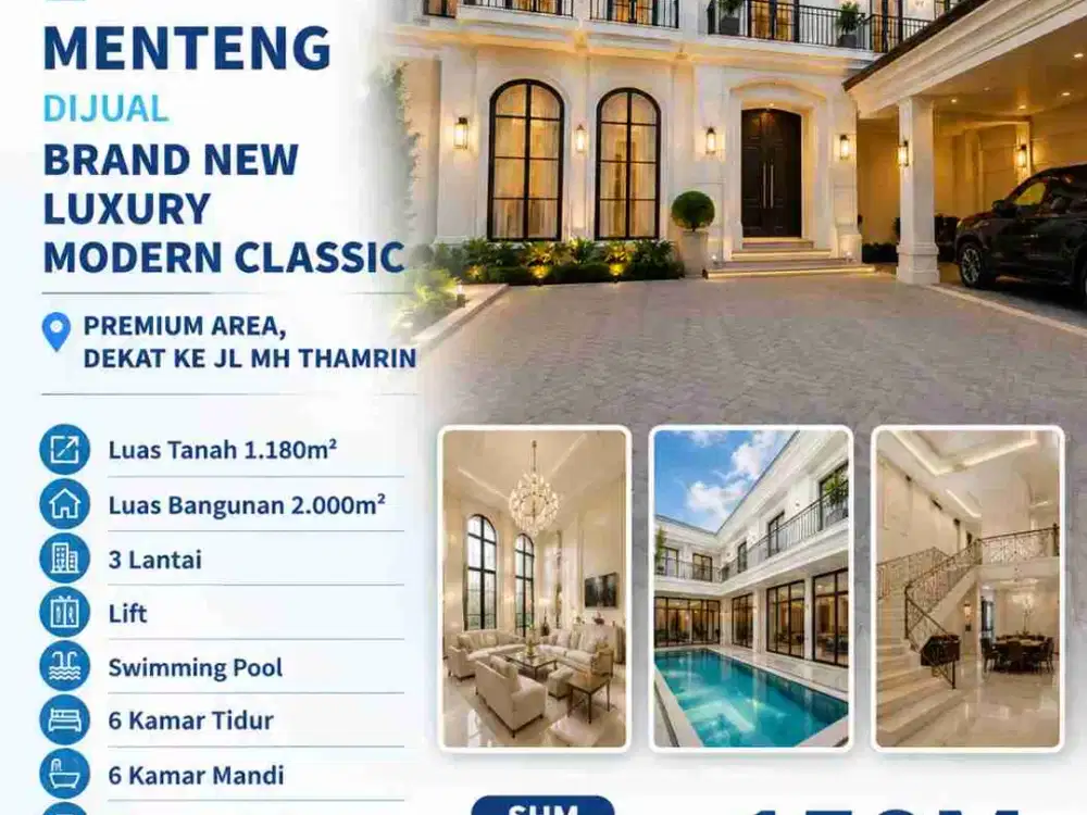 1-
MENTENG DIJUAL BRAND NEW LUXURY MODERN CLASSIC. PREMIUM AREA, DEKAT KE JL MH THAMRIN