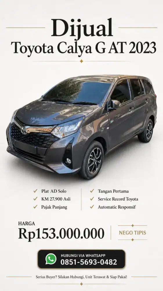 Toyota Calya G 2023 AT plat Ad solo