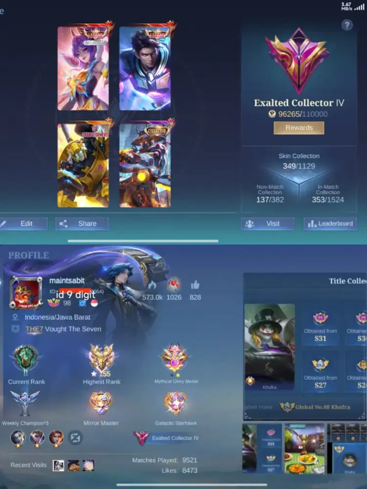 Jual Akun ml top global fanny legend limited old 2017 mobile legends