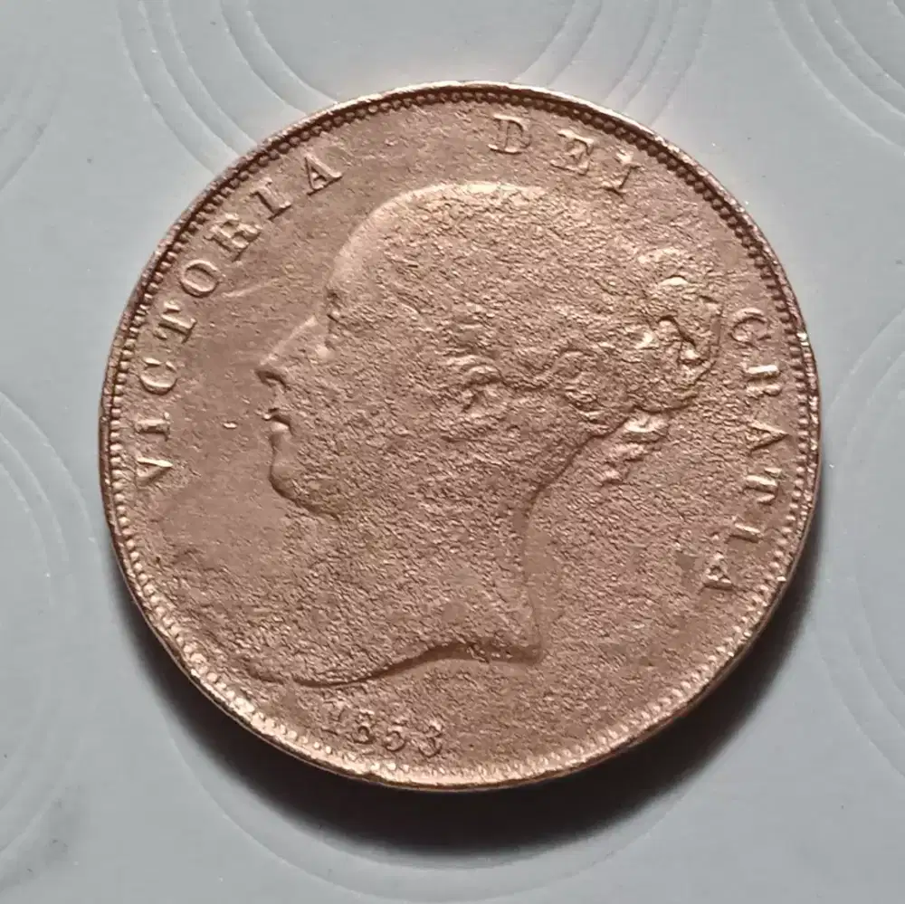 Koin LANGKA 1853 QUEEN VICTORIA MUDA PENNY INGGRIS