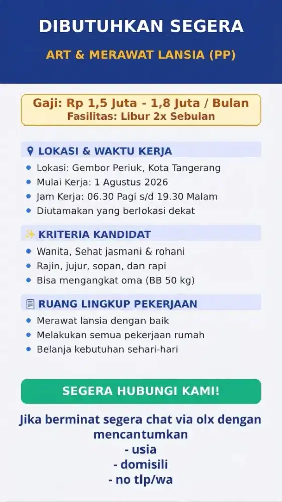 DIBUTUHKAN ART+MERAWAT LANSIA (PP)