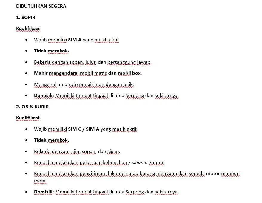 DIBUTUHKAN DRIVER, OB DAN KURIR