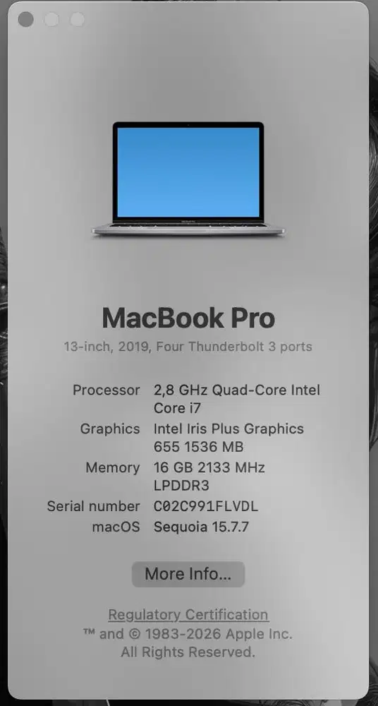 Macbook Pro 13 inch 2019 i7 16/512 touchbar