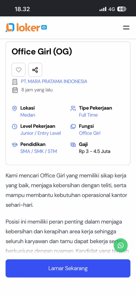 DIBUTUHKAN SEGERA OFFICE GIRL CEWE MUSLIM