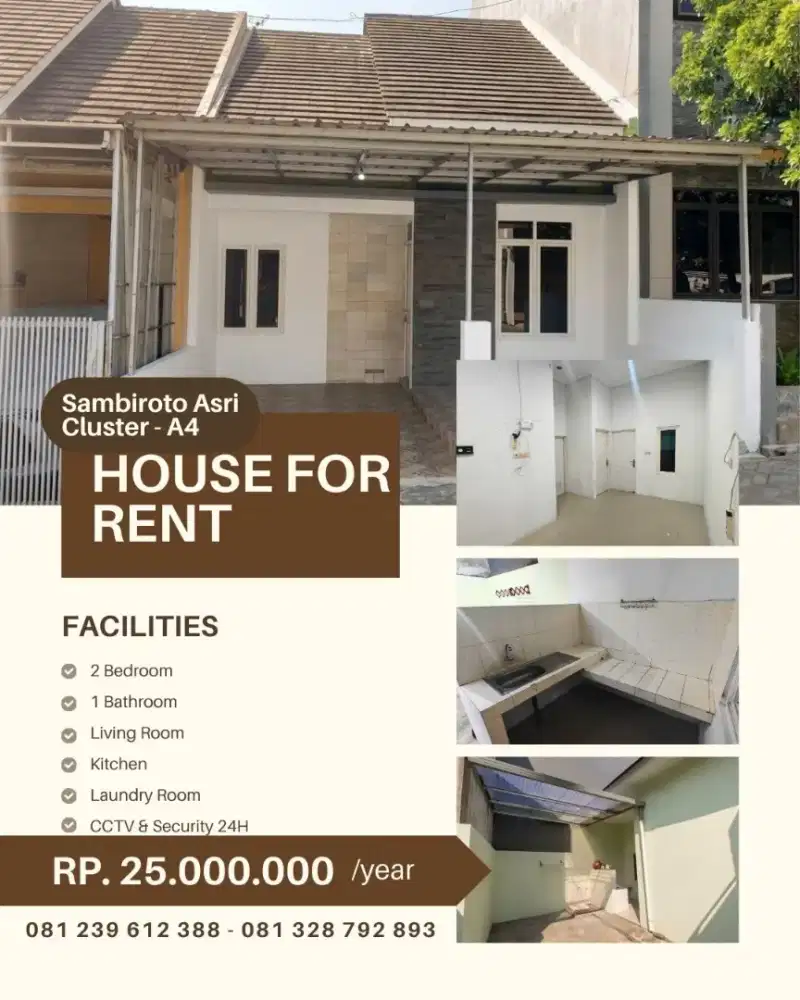 Sewa Rumah Minimalis Cluster di Tembalang - Sambiroto Asri Cluster A4