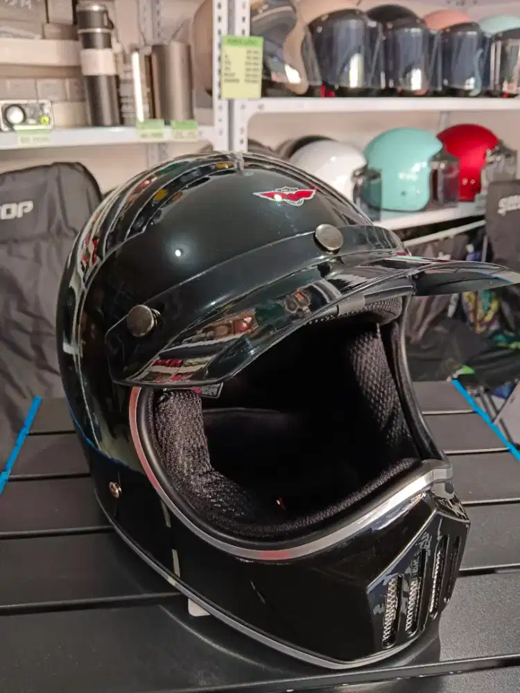 Helm Cakil Full Face Retro List Chrome+pet Allsize Dewasa M-L SNI