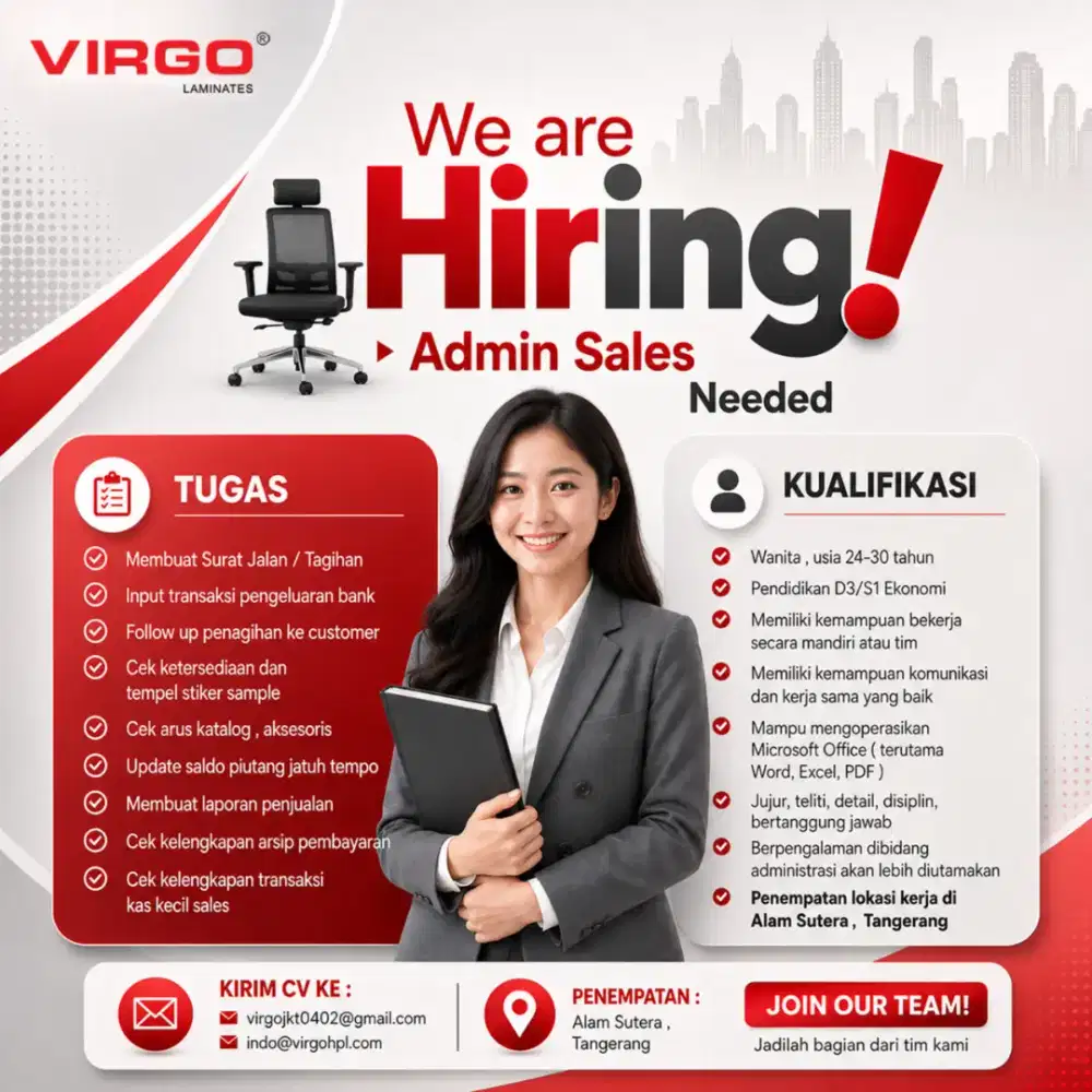 Loker Admin Sales alam sutera