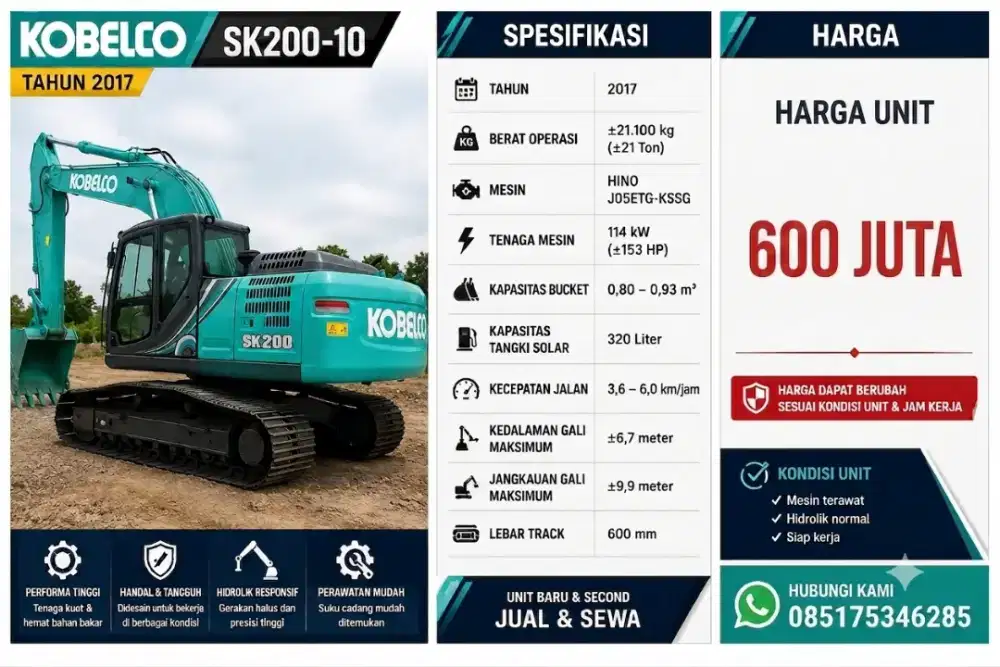 Excavator kobelco sk 200 tahun 2017