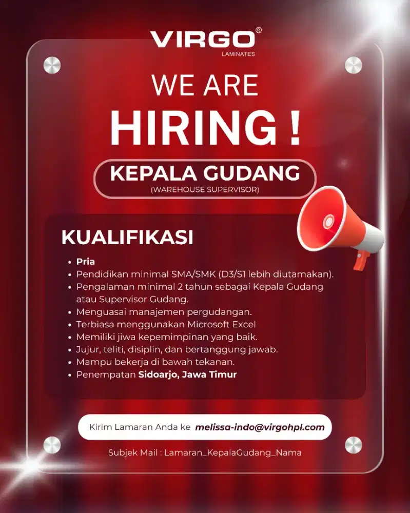 Loker Kepala Gudang Sidoarjo