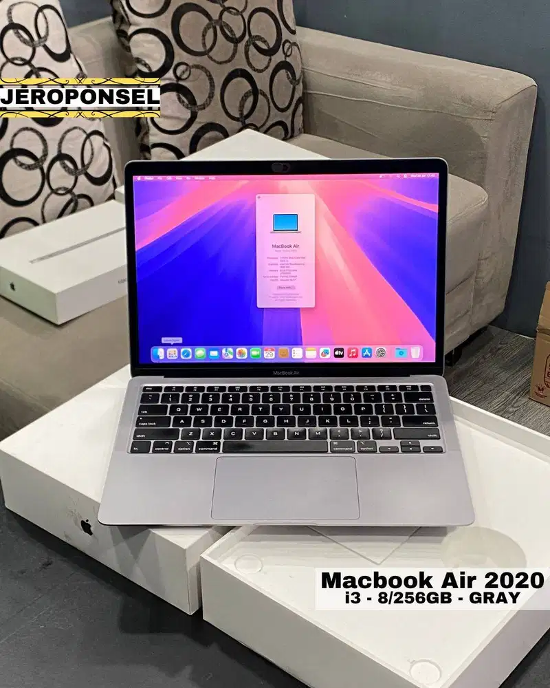 MACBOOK AIR 2020 13” i3 8/256GB GRAY MULUS FULLSET GARANSI