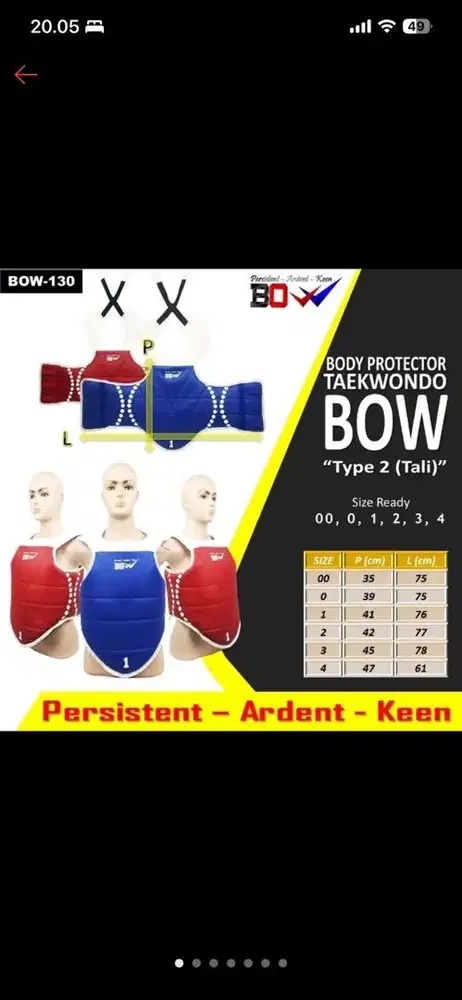 Body Protector Taekwondo Hugo Hogu Pelindung Badan BOW