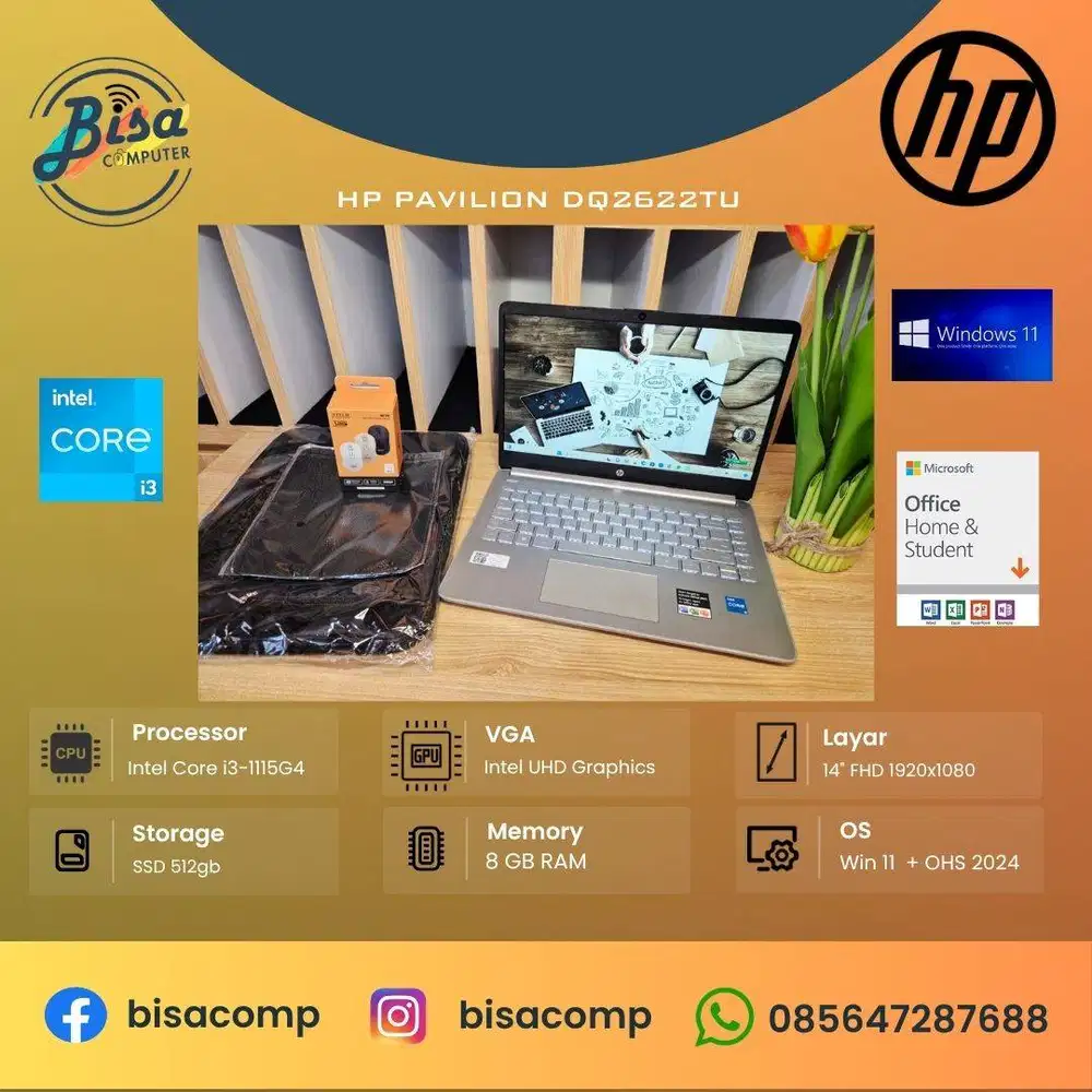HP Pavilion DQ2622TU Core i3 11th Gen SSD 512gb Ram 8gb 14inchFHD